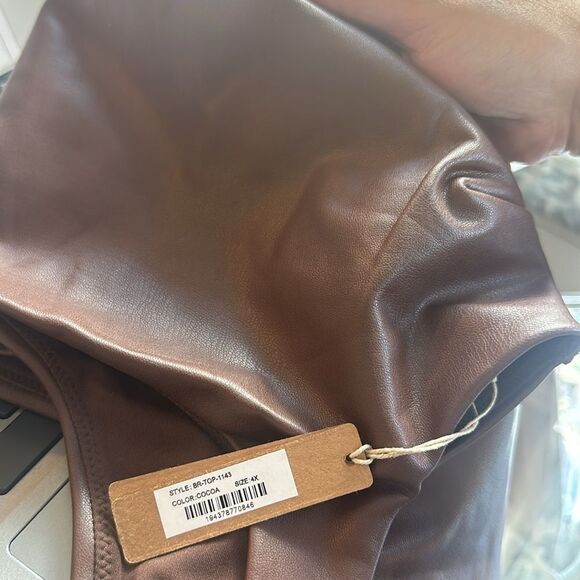 Skims Faux Leather Stretch Bralette‎ in Cocoa Size 4 X - Picture 7 of 12